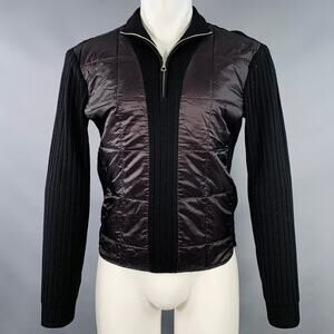 DRIES VAN NOTEN Size M Black Rib Knit Polyamide Blend Quilted 1/4 Zip Pullover